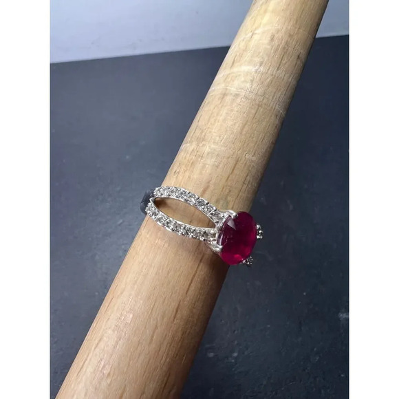 Ruby and zircon crisscross sterling silver ring size 9 - Picture 2 of 10